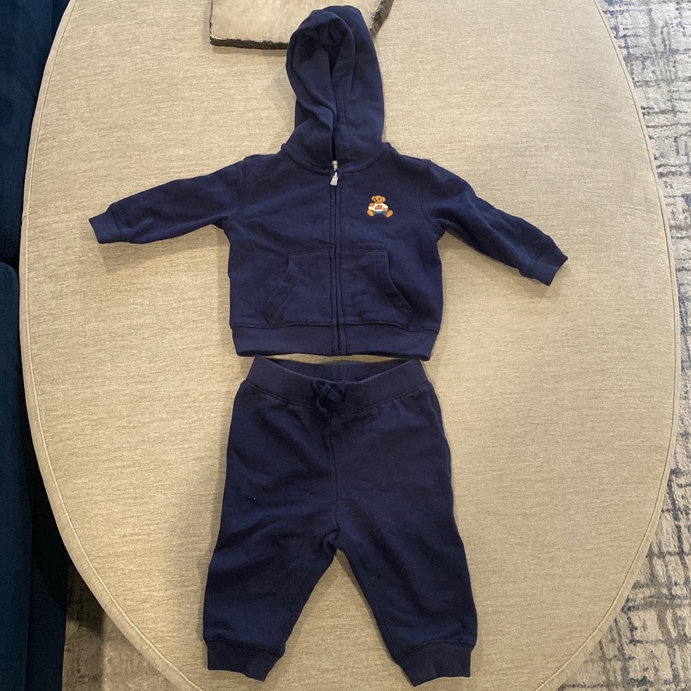 Ralph Lauren Navy Hooded Zip Up and Navy Pants Size 6 Months